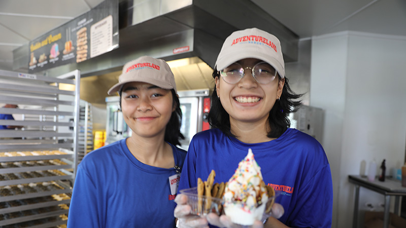 Family in front of wave pool
