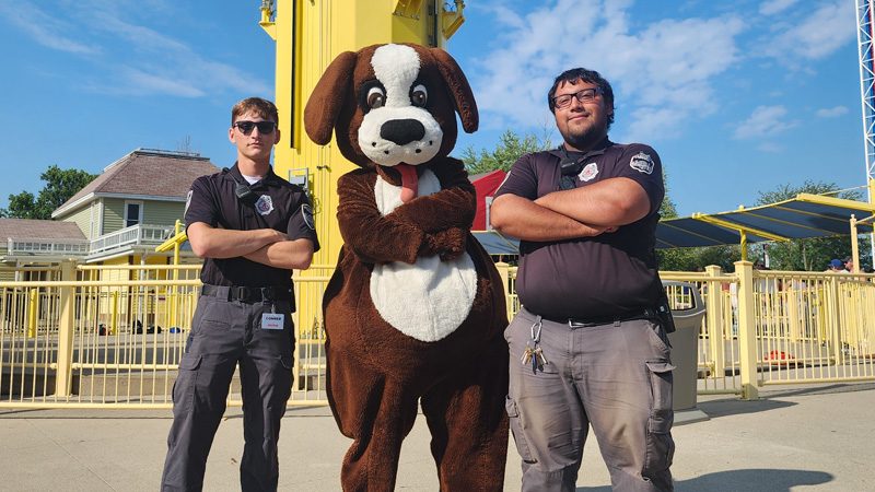 Family in front of wave pool