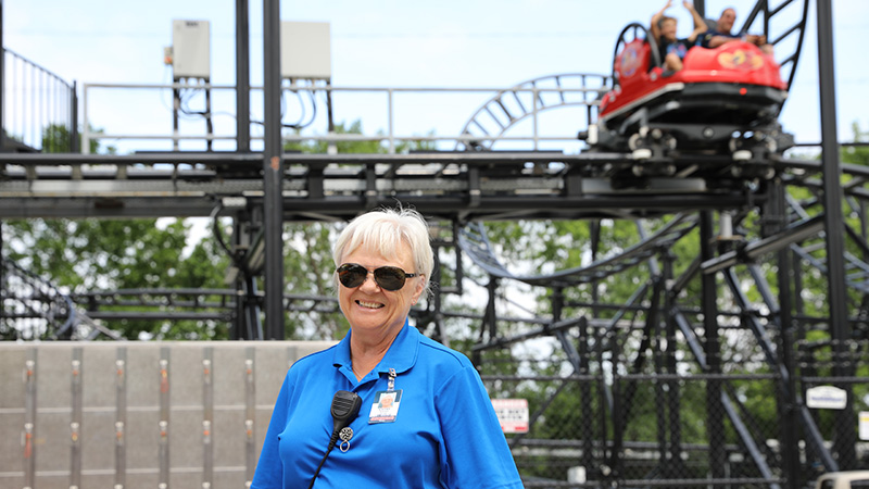 Family in front of wave pool